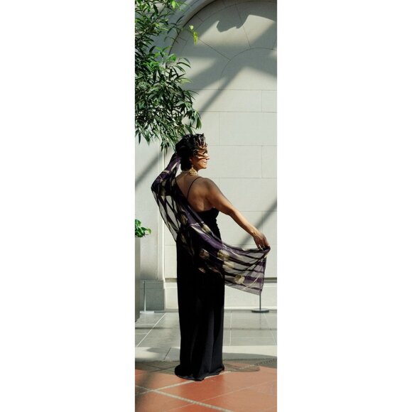 Purple Rose Flowers Garden Sheer Scarf Vintage Accessory - Picture 7 of 10